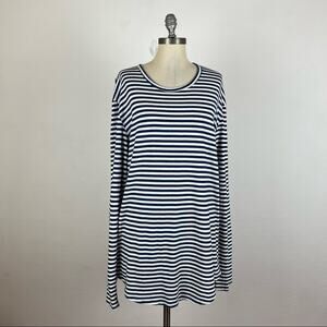 AG Adriano Goldschmied Navy and White Striped Long Sleeve Dress